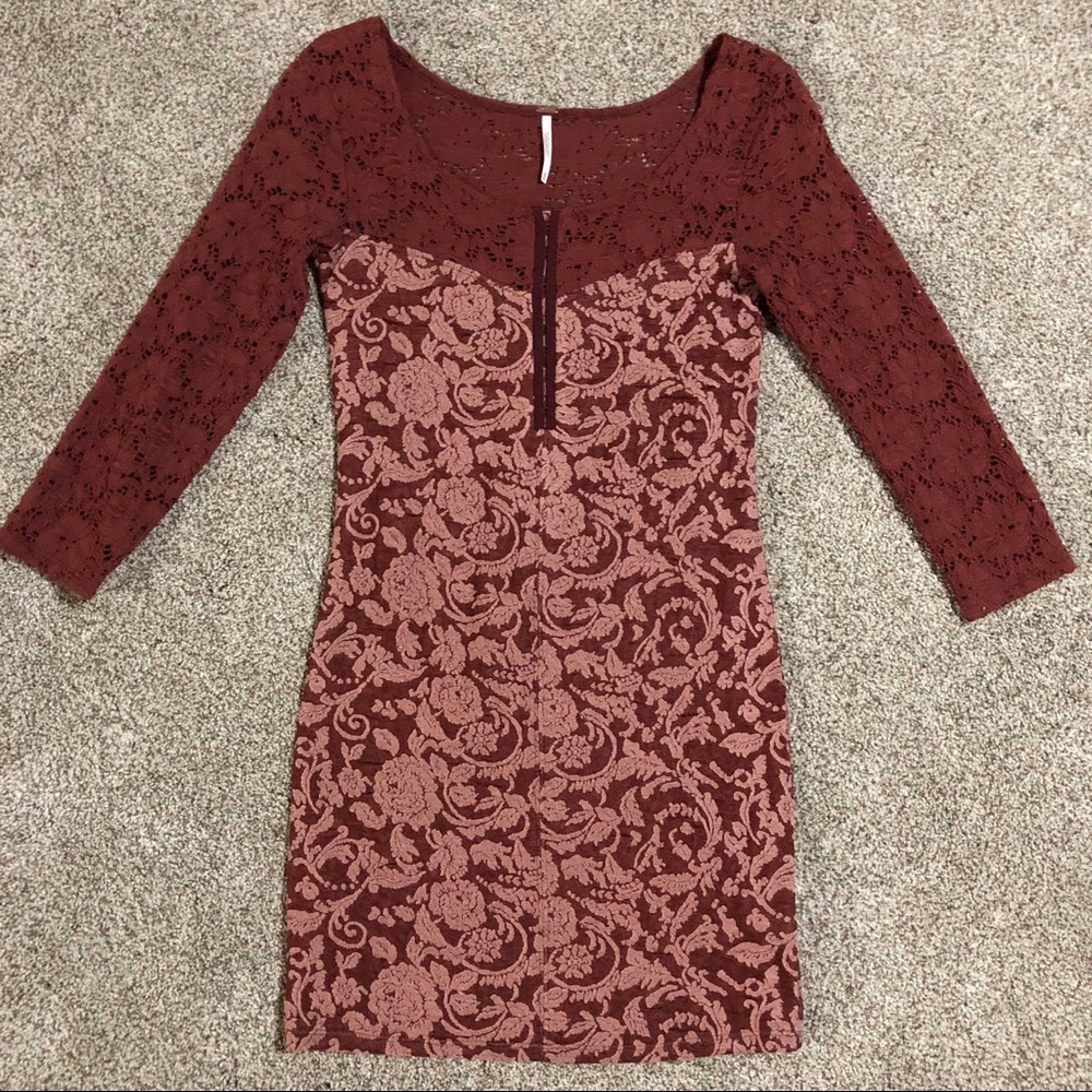Free People Cranberry Bodycon Holiday Dress, XS